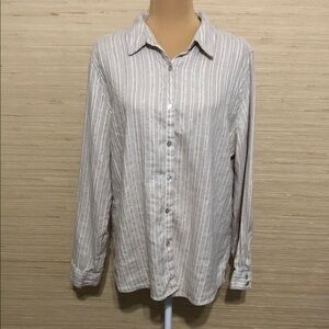 Jones New York Beige Striped Button Down Shirt